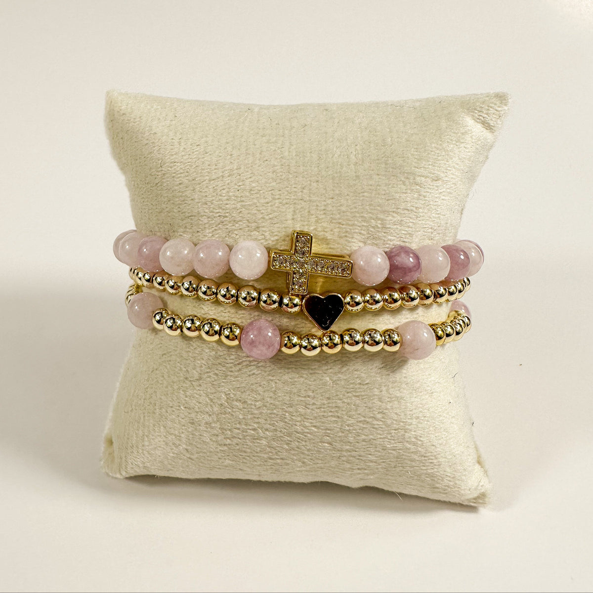 Pink Chalcedony and Gold Stack