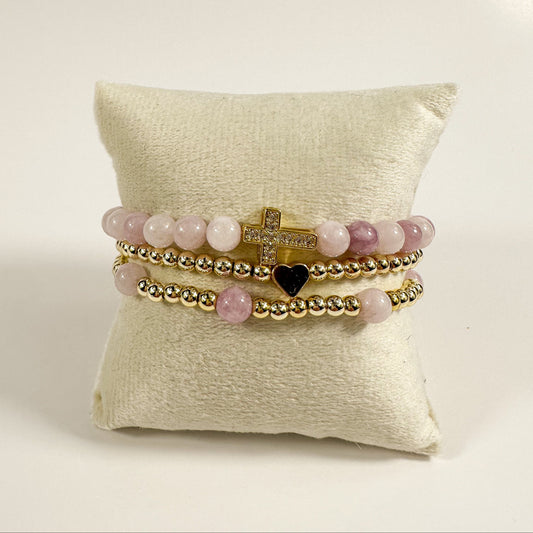 Pink Chalcedony and Gold Stack