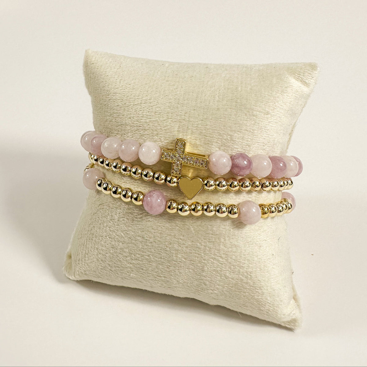 Pink Chalcedony and Gold Stack