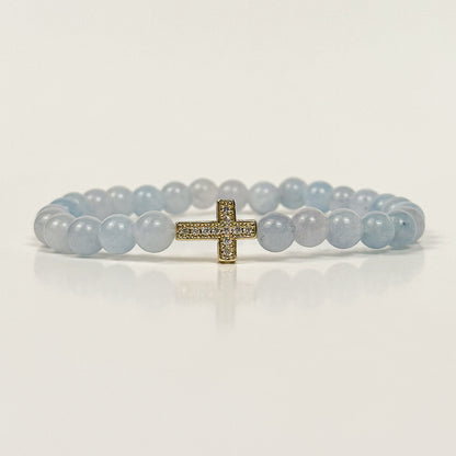 Aquamarine and Gold Cross Bracelet
