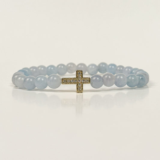Aquamarine and Gold Cross Bracelet