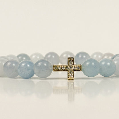 Aquamarine and Gold Cross Bracelet