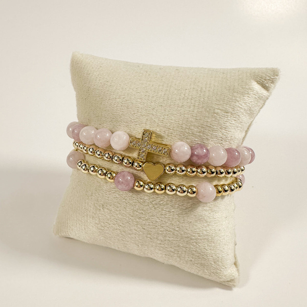 Pink Chalcedony and Gold Stack