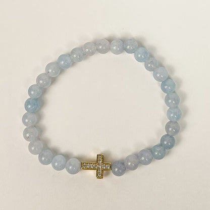 Aquamarine and Gold Cross Bracelet