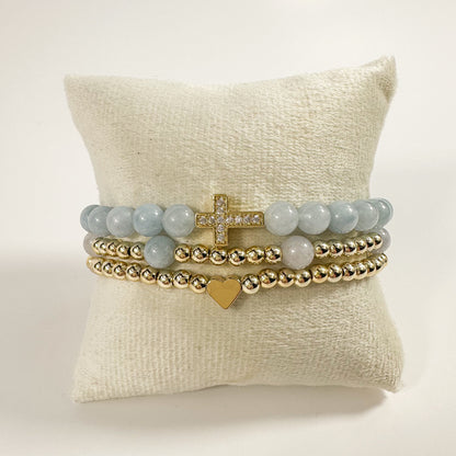 Blue Aquamarine and Gold Stack