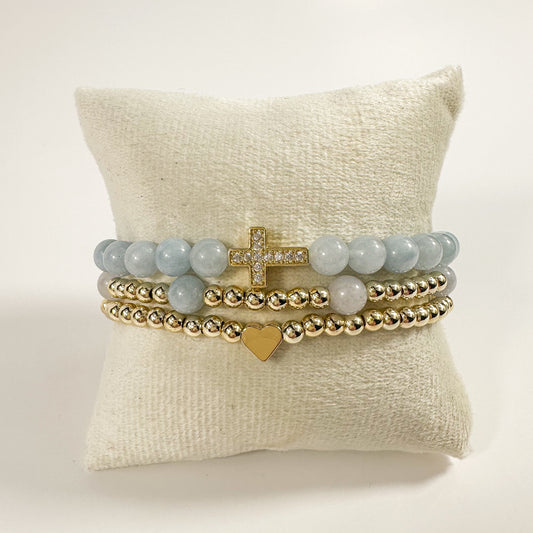 Blue Aquamarine and Gold Stack