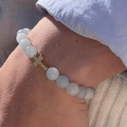 Aquamarine and Gold Cross Bracelet